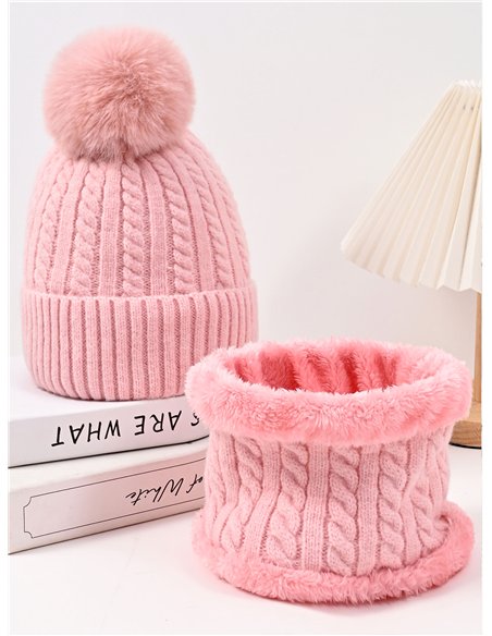 Conjunto Gorro con pompón + Cuello trenzado