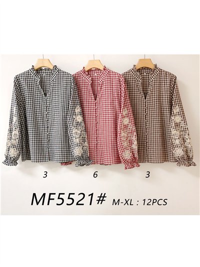 Camisa cuadros manga bordada 2