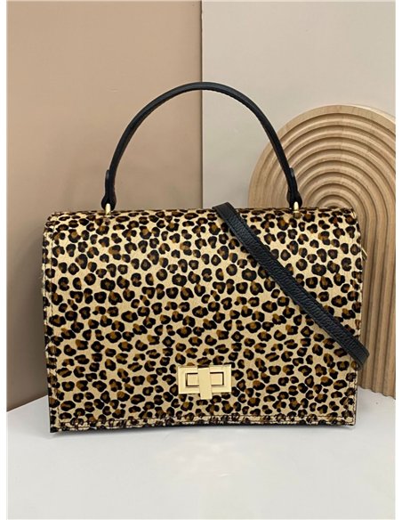 Bolso de mano piel animal print con pelo