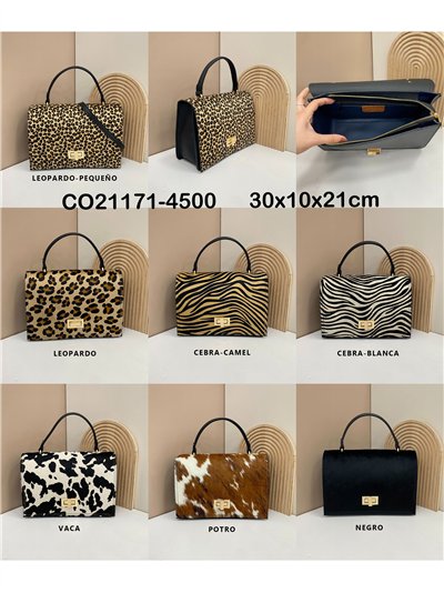 Bolso de mano piel animal print con pelo