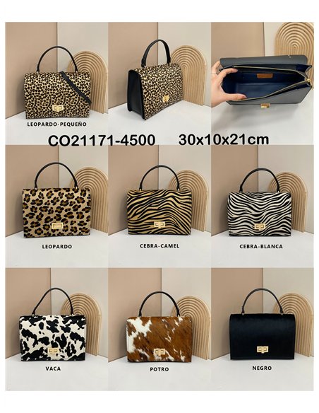 Bolso de mano piel animal print con pelo
