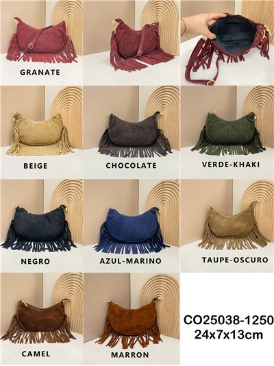 Bandolera piel serraje con flecos