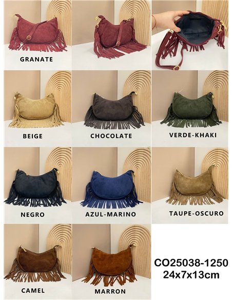 Bandolera piel serraje con flecos