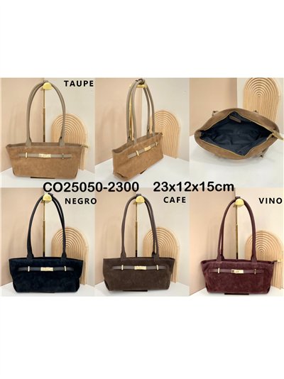 Bolso de hombro piel serraje baguette