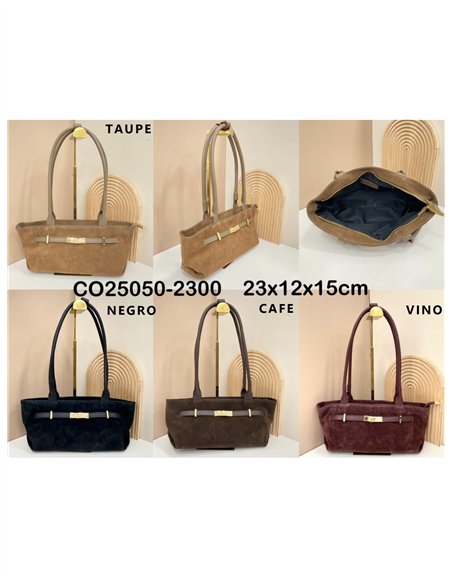 Bolso de hombro piel serraje baguette