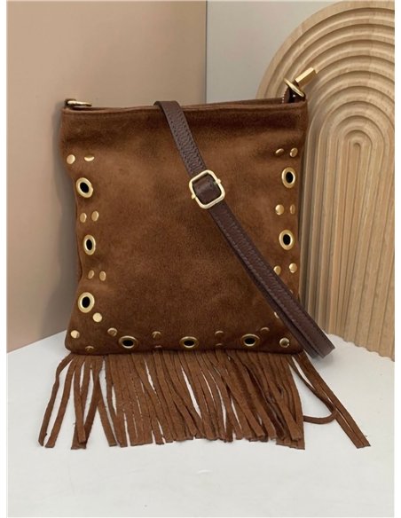 Bandolera piel serraje tachas y flecos