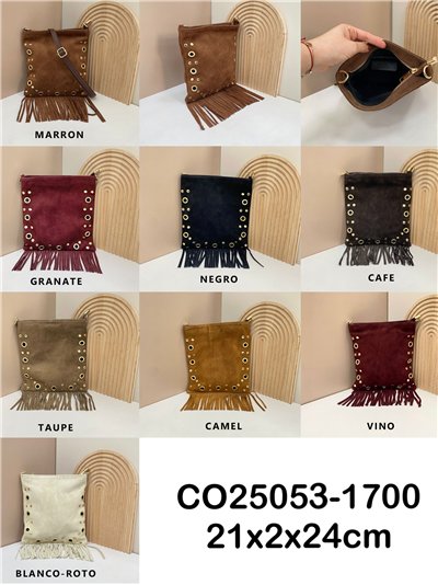 Bandolera piel serraje tachas y flecos