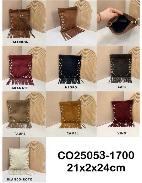 Bandolera piel serraje tachas y flecos