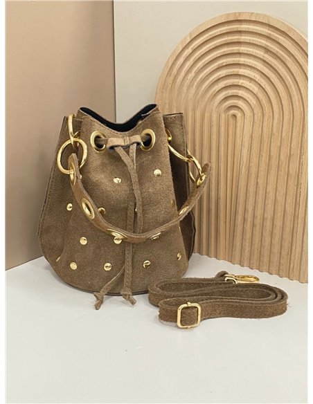 Bolso saco piel serraje tachas