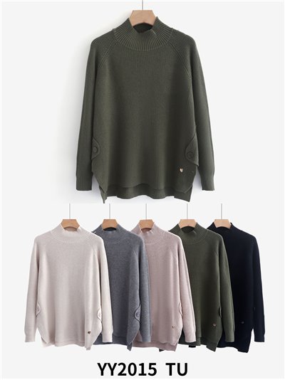 Jersey canalé cuello perkins con botones laterales 2