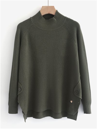 Jersey canalé cuello perkins con botones laterales