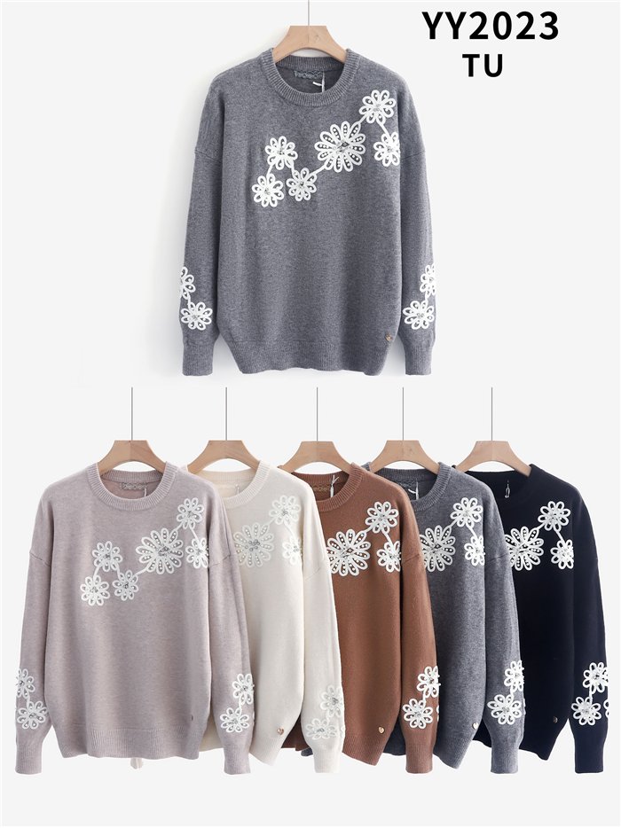 Jersey de punto con flores bordadas