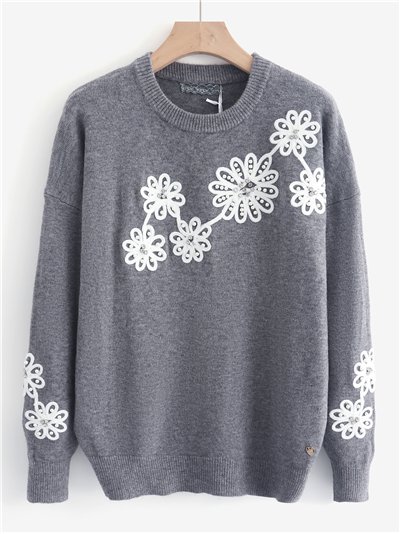 Jersey de punto con flores bordadas