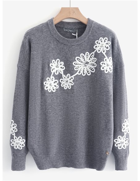 Jersey de punto con flores bordadas