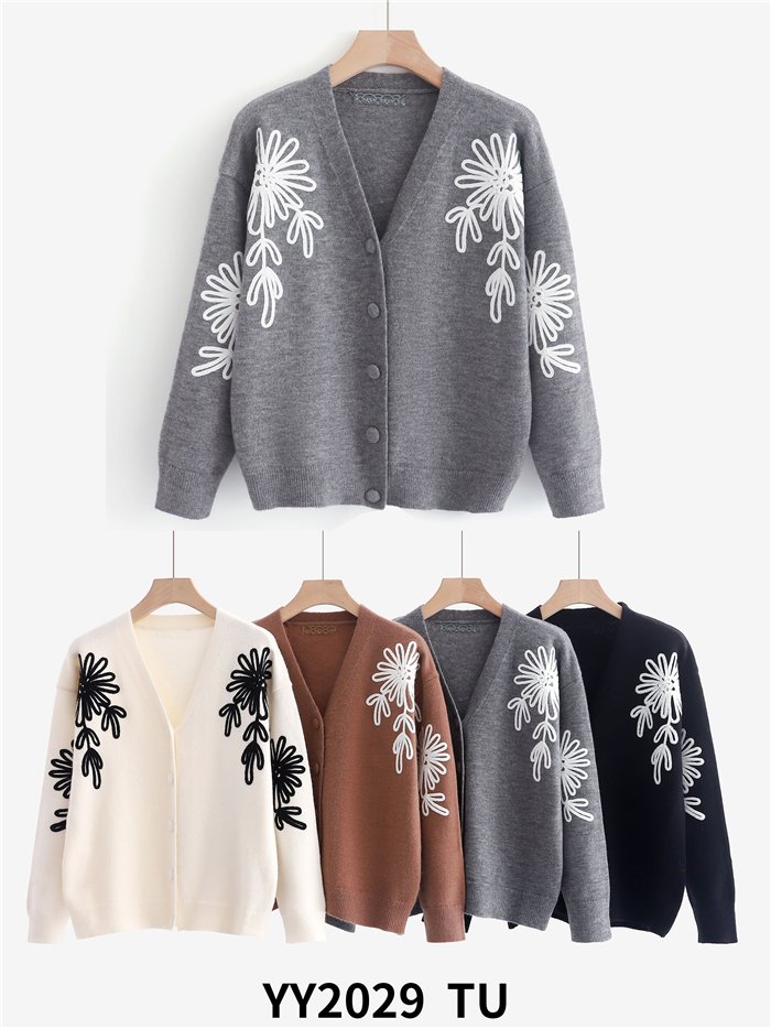 Cárdigan de punto con flores bordadas