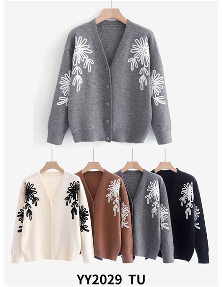 Cárdigan de punto con flores bordadas