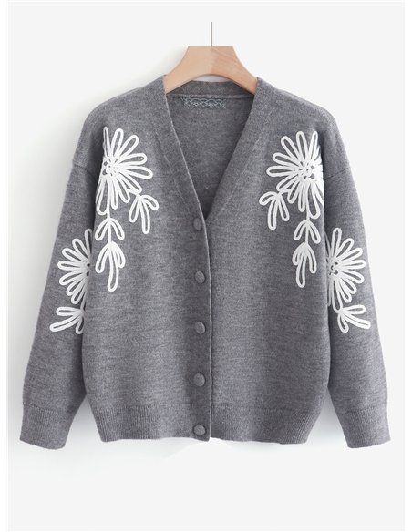Cárdigan de punto con flores bordadas