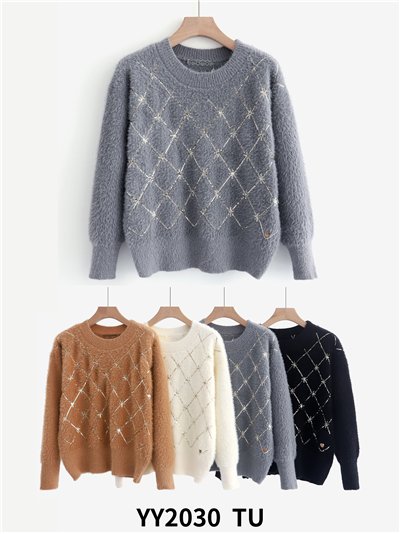 Jersey de pelo suave con rombos brillantes 2