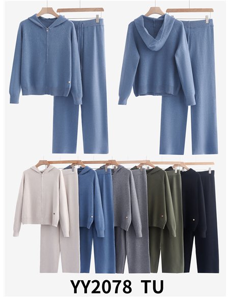 Conjunto Sudadera punto capucha cremallera + Pantalón