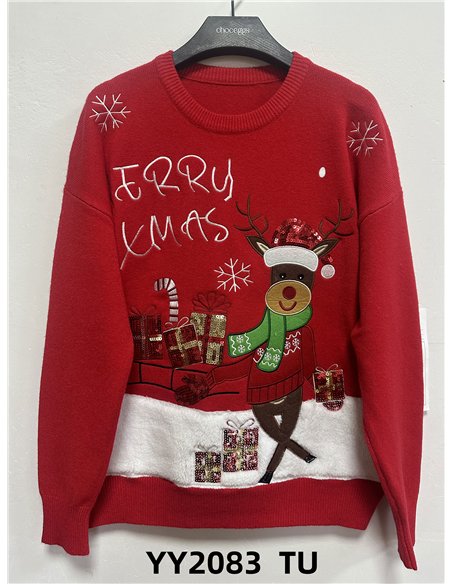 Jersey navideño reno lentejuelas