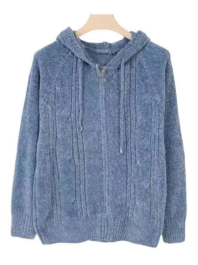 Chaqueta de punto chenilla trenzada con capucha