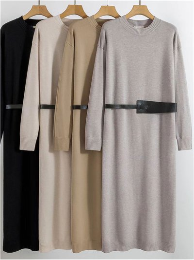 Vestido de punto abertura con cinturón