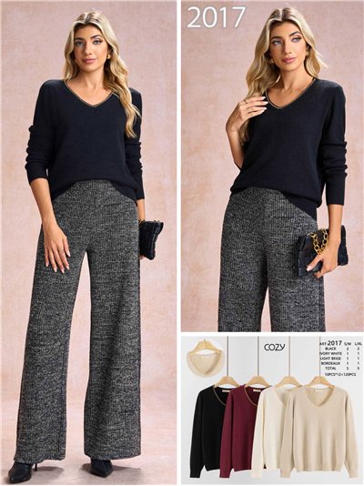 Jersey ribetes contraste cuello pico 2