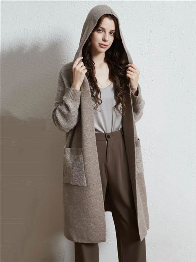 Chaqueta de punto larga con capucha