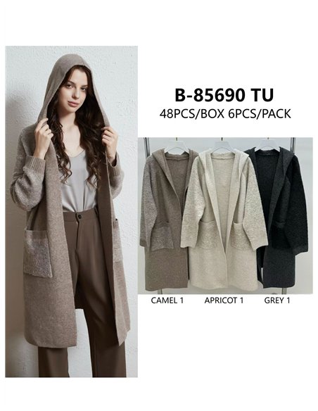 Chaqueta de punto larga con capucha