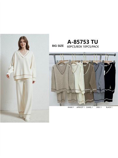 Conjunto Jersey contraste talla grande + Pantalón recto 2