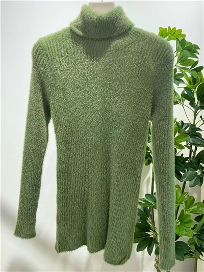 Roll neck faux fur sweater