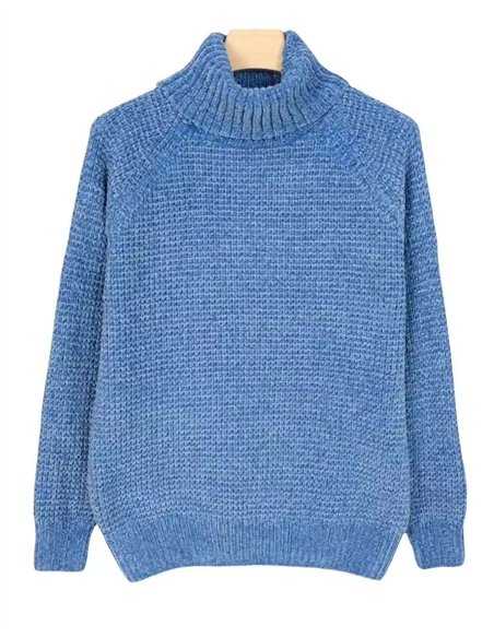 Jersey punto chenilla cuello vuelto