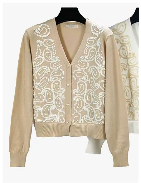 Cárdigan bordado con perlas