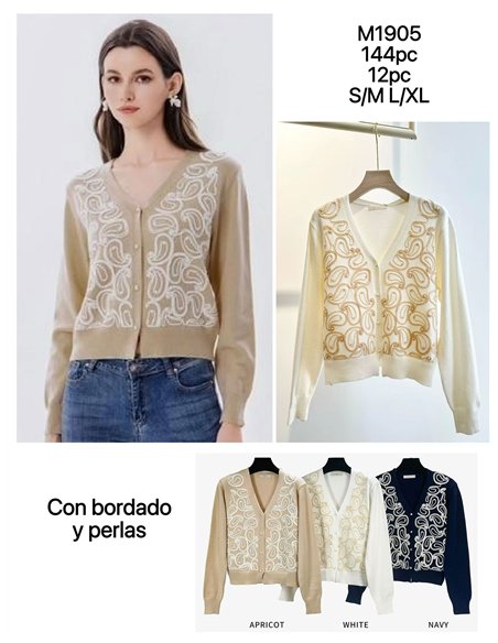 Cárdigan bordado con perlas