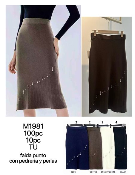 Falda de punto con pedrería