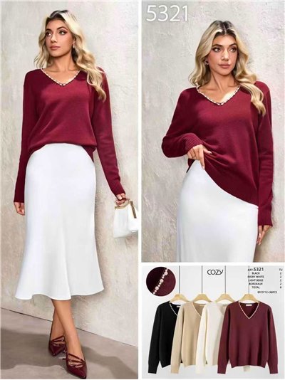 V‑neck sweater with pearl beads 2