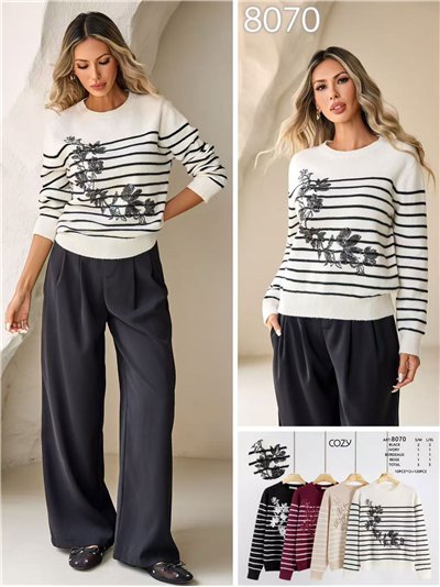 Jersey rayas flores bordada con lentejuelas 2