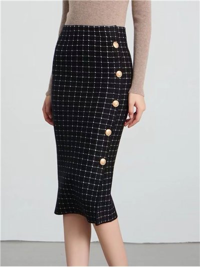 Falda midi tweed con botones