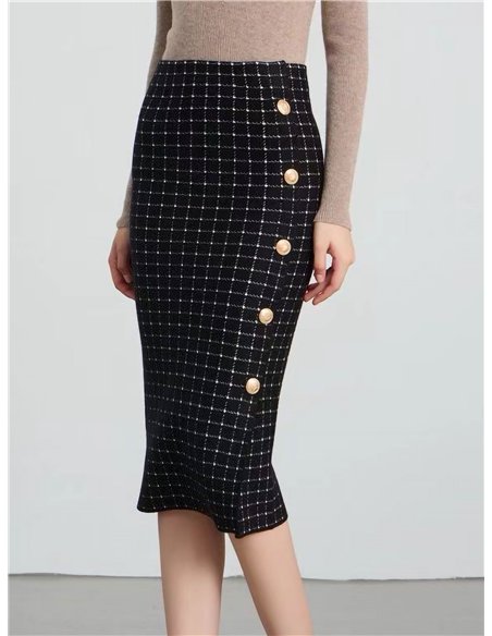 Falda midi tweed con botones