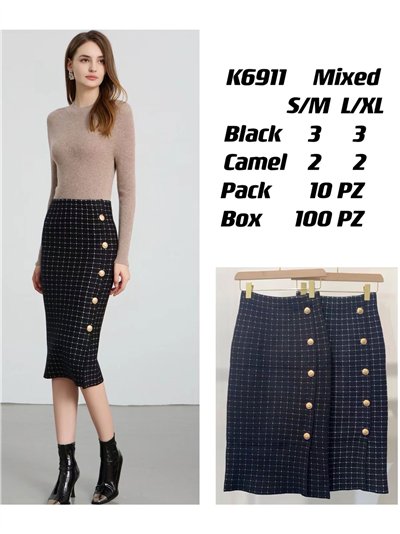 Falda midi tweed con botones 2