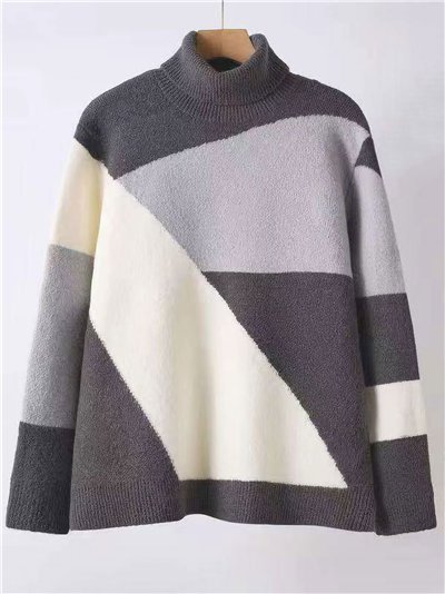 Jersey de punto geométrico cuello vuelto