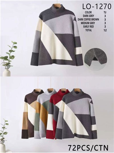 Jersey de punto geométrico cuello vuelto 2