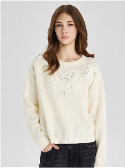 Jersey bordado relieve con pedrería