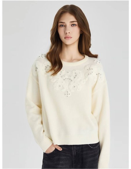 Jersey bordado relieve con pedrería