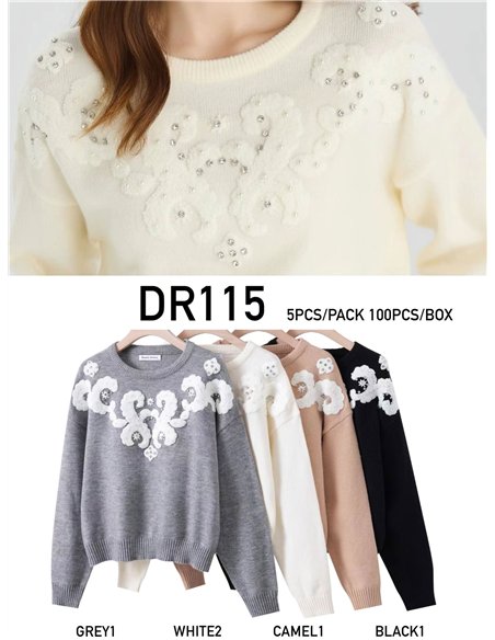 Jersey bordado relieve con pedrería