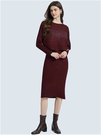 Conjunto Jersey strass + Vestido largo canalé