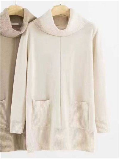 Jersey largo cuello vuelto con bolsillos