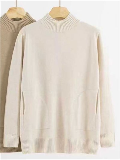 Jersey cuello perkins con bolsillos