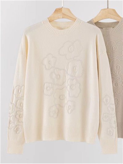 Jersey flores bordadas en relieve