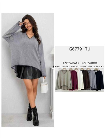 Jersey oversize ribetes contraste cuello pico 2